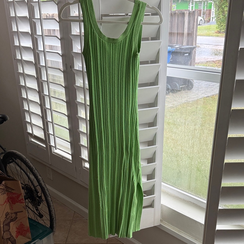 & Other Stories Lime Green Ribbed Midi Dress